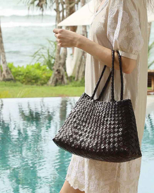 Everyday-City-Escape-Dark-Brown-Woven-Leather-Tote-1