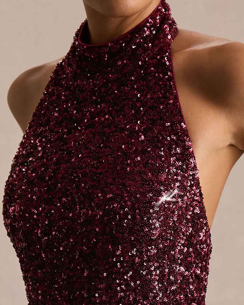 Elegant-Evening-Burgundy-Sequin-High-Neck-Gown-3