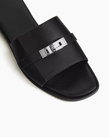Urban-Stroll-Metal-Buckle-Leather-Slides-1