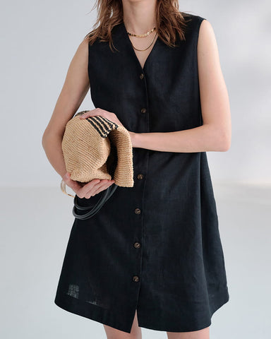 Summer-Office-Casual-Sleeveless-Linen-Shirt-Dress-11