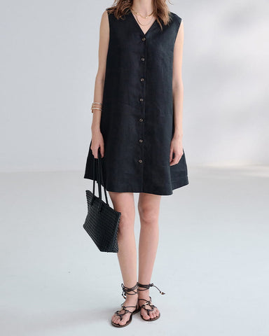 Summer-Office-Casual-Sleeveless-Linen-Shirt-Dress-10