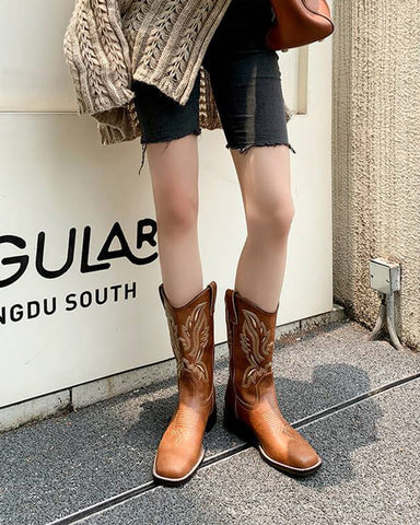 Casual-Street-Western-Cowhide-Mid-Calf-Boots-14