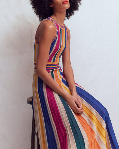 striped metallic dress (Pre-sale) Sparkling Evening Metallic Stripe Party Dress Mix / 8R