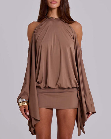 Coffee-Cape-Mini-Dress-For-Evening-Parties-3