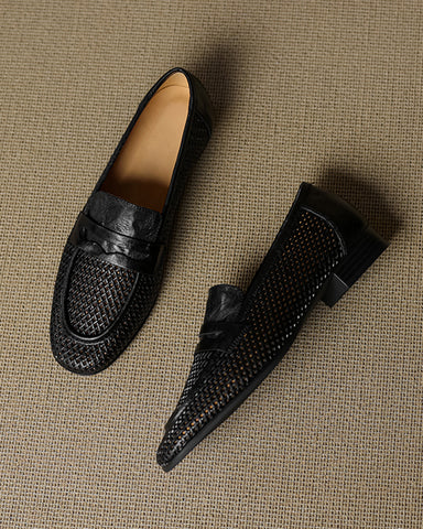 Woven Braided Leather Casual Flat Loafers