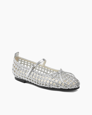 Retro Cutout Square-Toe Mary Jane Ballet Flats with Bow
