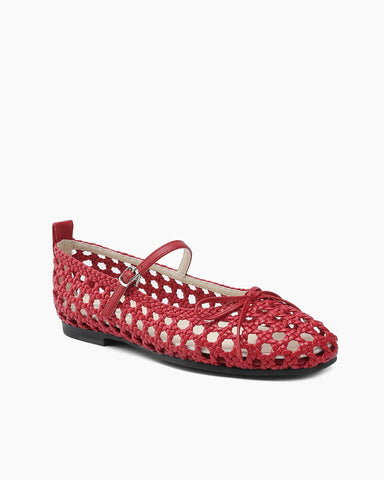 Retro Cutout Square-Toe Mary Jane Ballet Flats with Bow
