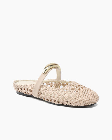 Woven Gold-Tone Strap Mary Jane Flats