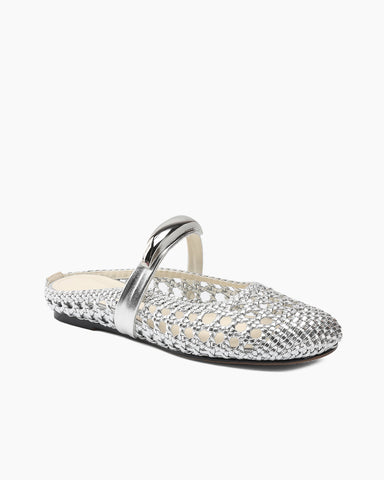 Woven Gold-Tone Strap Mary Jane Flats