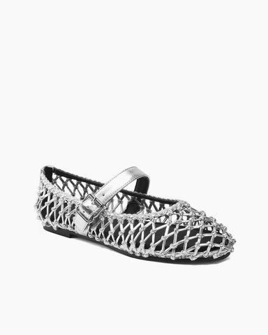 Woven Metallic Round-Toe Ballet Flats