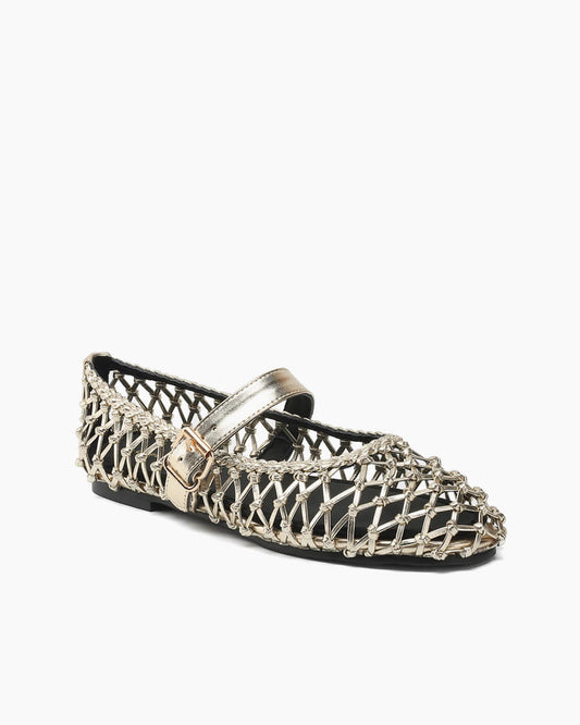 Woven Metallic Round-Toe Ballet Flats