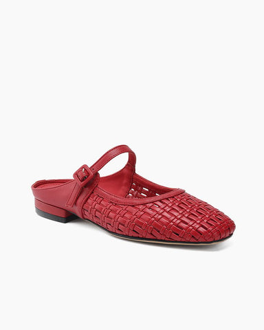 Woven Backless Mary Jane Backless Flats