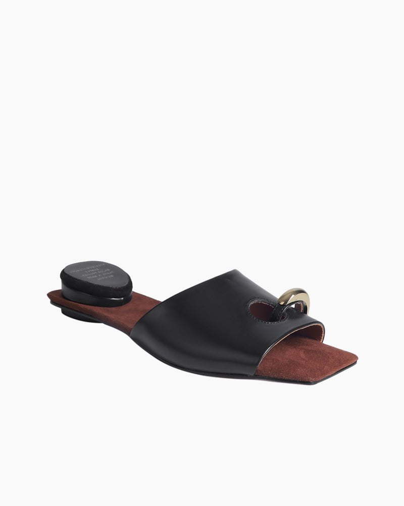 Gold Ring Square Heel Thong Slide Sandals