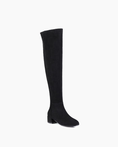 Stretch Side Zipper Over The Knee Chunky Heel Thigh High Boots