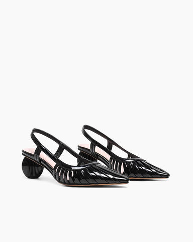 Pleated Design Slingback Block Heel Sandals