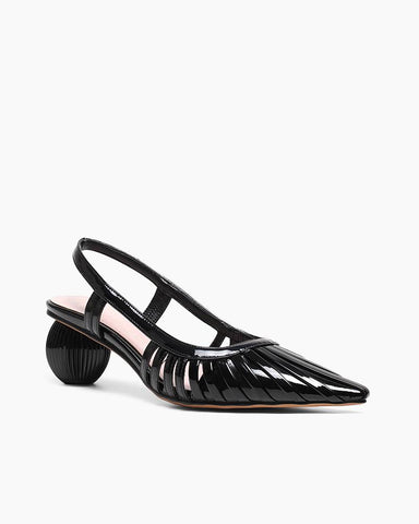 Pleated Design Slingback Block Heel Sandals