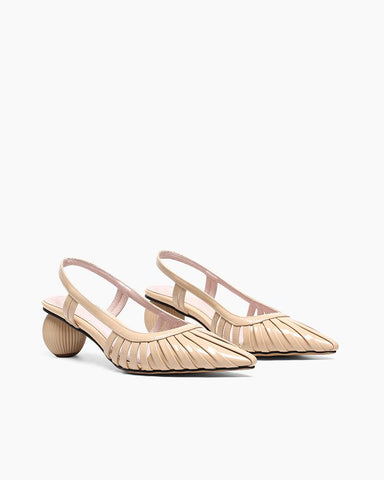 Pleated Design Slingback Block Heel Sandals