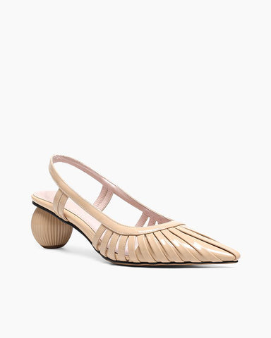 Pleated Design Slingback Block Heel Sandals