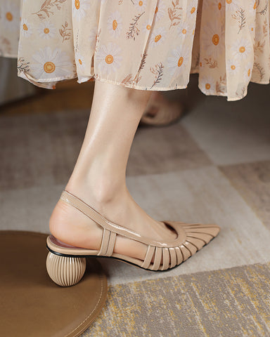 Pleated Design Slingback Block Heel Sandals