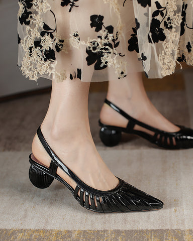 Pleated Design Slingback Block Heel Sandals