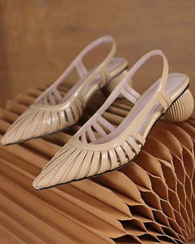 Pleated Design Slingback Block Heel Sandals