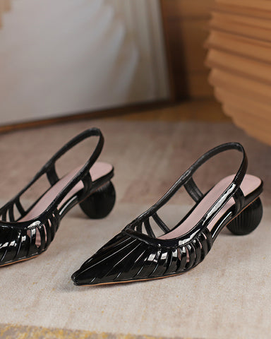 Pleated Design Slingback Block Heel Sandals