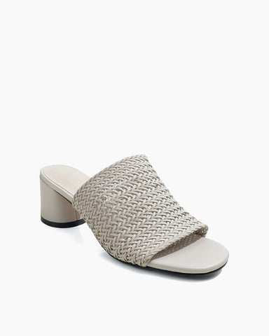 Woven Open-Toe Block-Heel Mule Sandals