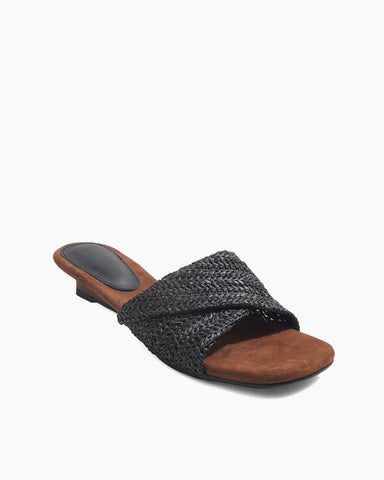 Cross-Strap Woven Open-Toe Slide Sandals