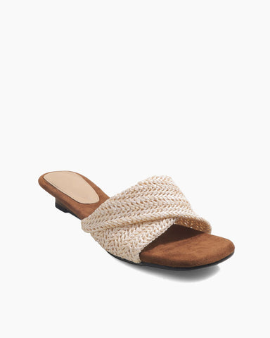 Cross-Strap Woven Open-Toe Slide Sandals