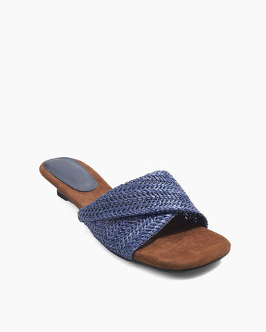 Cross-Strap Woven Open-Toe Slide Sandals