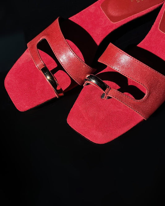 Gold Ring Leather Flat Thong Slide Sandals