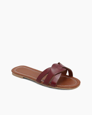 Cutout Strap Minimalist Flat Slide Sandals