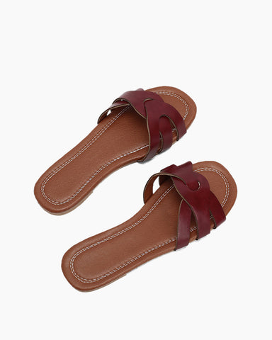 Cutout Strap Minimalist Flat Slide Sandals