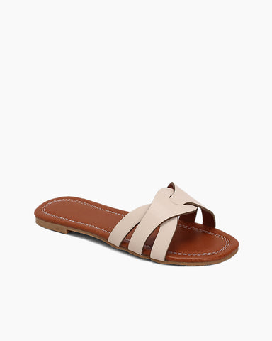 Cutout Strap Minimalist Flat Slide Sandals