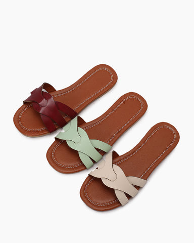 Cutout Strap Minimalist Flat Slide Sandals