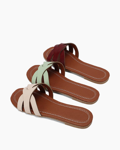Cutout Strap Minimalist Flat Slide Sandals