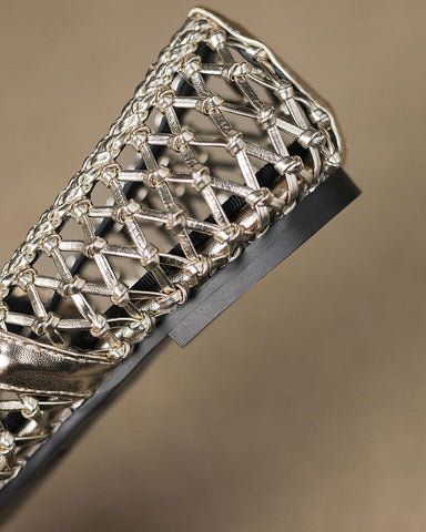 Woven Metallic Round-Toe Ballet Flats