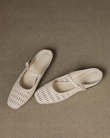 Woven Backless Mary Jane Backless Flats