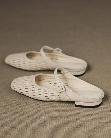 Woven Backless Mary Jane Backless Flats