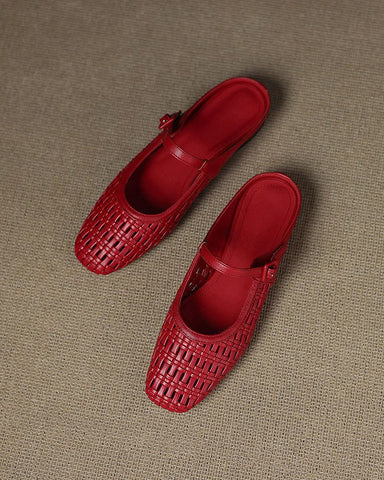 Woven Backless Mary Jane Backless Flats