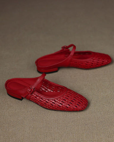 Woven Backless Mary Jane Backless Flats