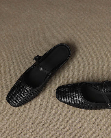 Woven Backless Mary Jane Backless Flats
