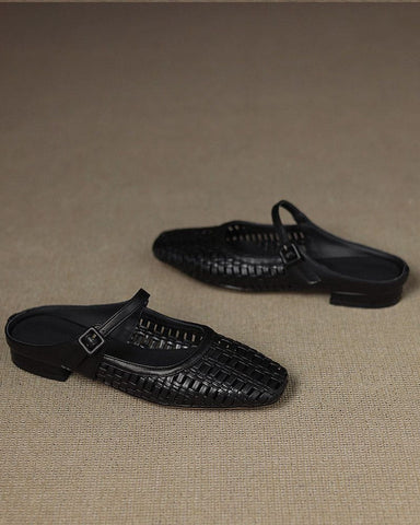 Woven Backless Mary Jane Backless Flats