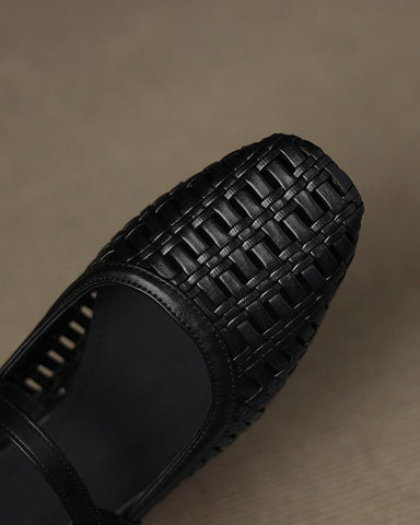 Woven Backless Mary Jane Backless Flats
