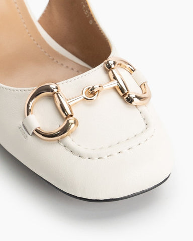 Classic Metal Buckle Thick Heel Slingback Loafers