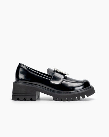 Platform Chunky Loafers with 4 Detachable Velcro Decorations