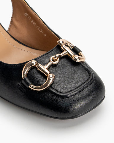 Classic Metal Buckle Thick Heel Slingback Loafers