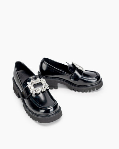 Platform Chunky Loafers with 4 Detachable Velcro Decorations