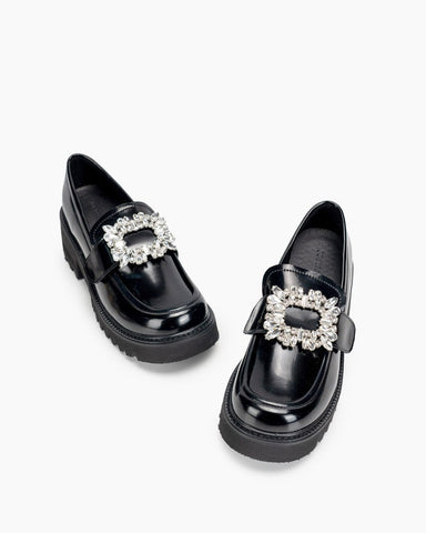 Platform Chunky Loafers with 4 Detachable Velcro Decorations