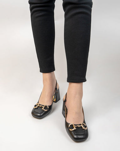 Classic Metal Buckle Thick Heel Slingback Loafers